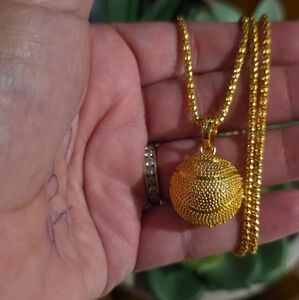 Gold Basketball Pendant Chain Necklace